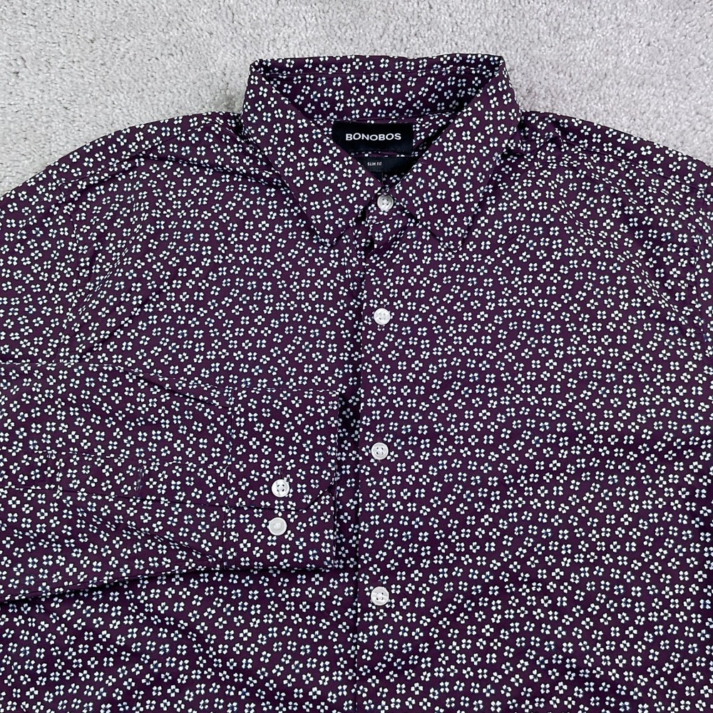 Bonobos Shirt Mens Large Purple Floral Slim Fit Performance Stretch Button Down